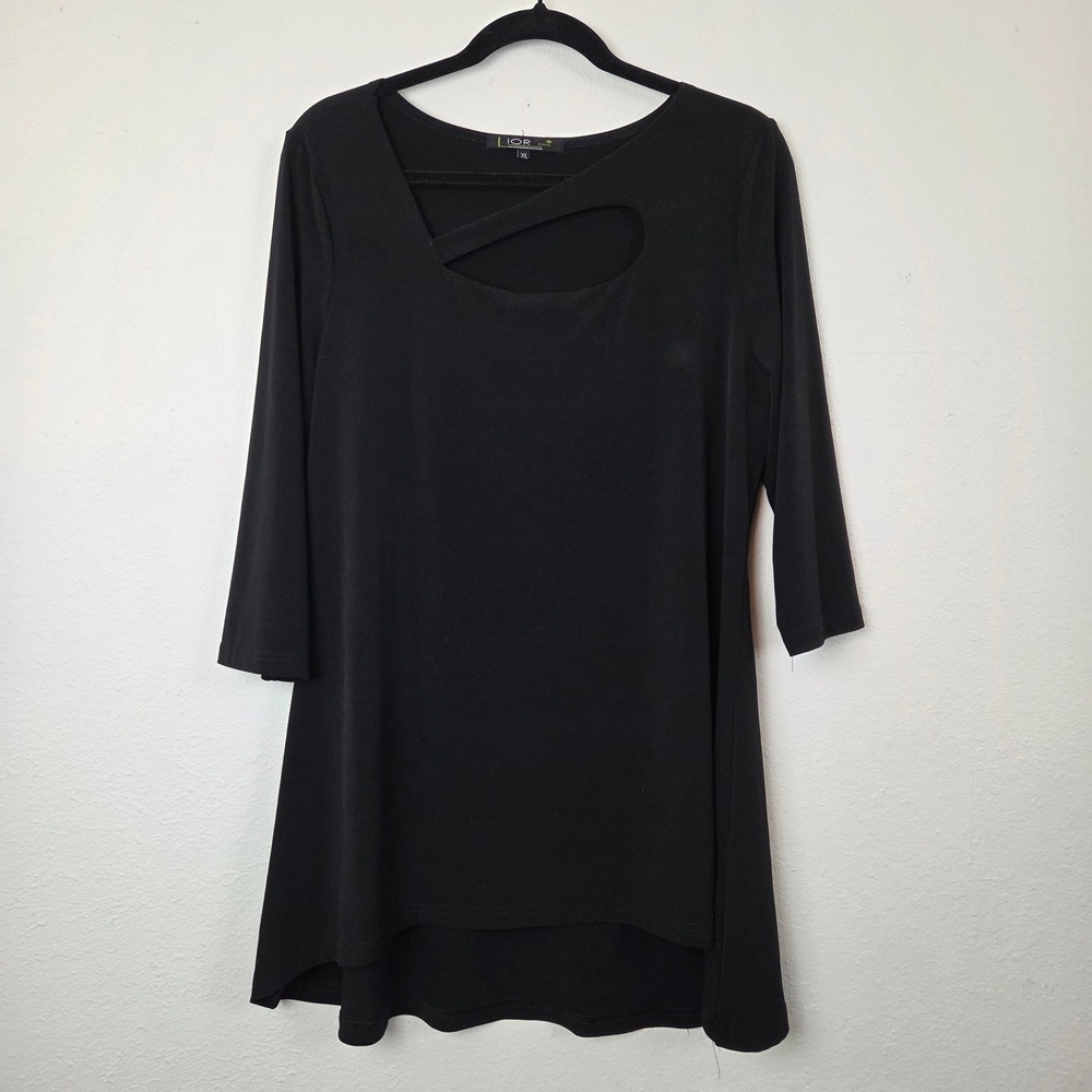 Lior Paris Women XL‎ Black Cutout Tunic Top 3/4 Sleeve High-Low ADT-50